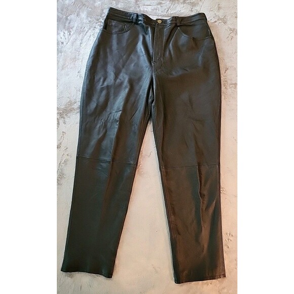 bagatelle Pants - VTG Bagatelle High Rise Leather Pants Womens Sz 16 Straight Leg Lined Black Moto